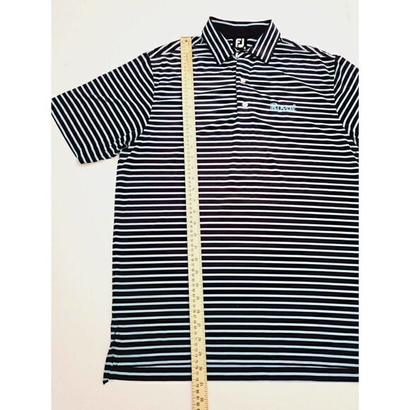 FJ Footjoy Short Sleeve Golf Polo Blue Striped Embroidered Men's Size Medium - Picture 3 of 8